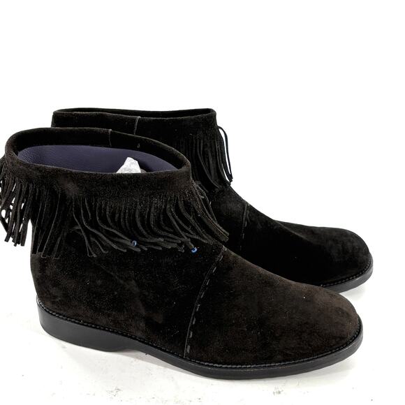 Barney's New York Fringe Boots 6 36 Black Suede Ankle Booties Bead Western Boho - Picture 1 of 7